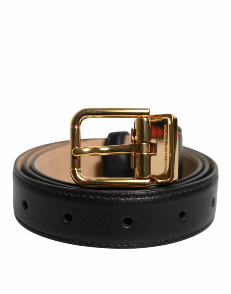 Dolce & Gabbana Black Leather Logo Metal Waist Buckle Belt - Image 2