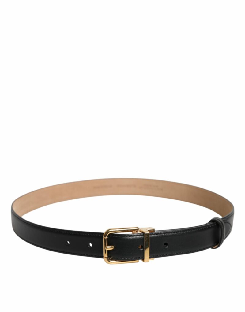 Dolce & Gabbana Black Leather Logo Metal Waist Buckle Belt - Image 3