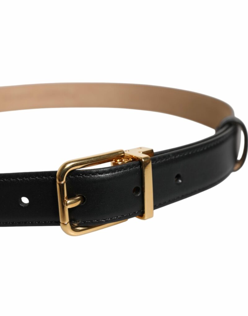 Dolce & Gabbana Black Leather Logo Metal Waist Buckle Belt - Image 4