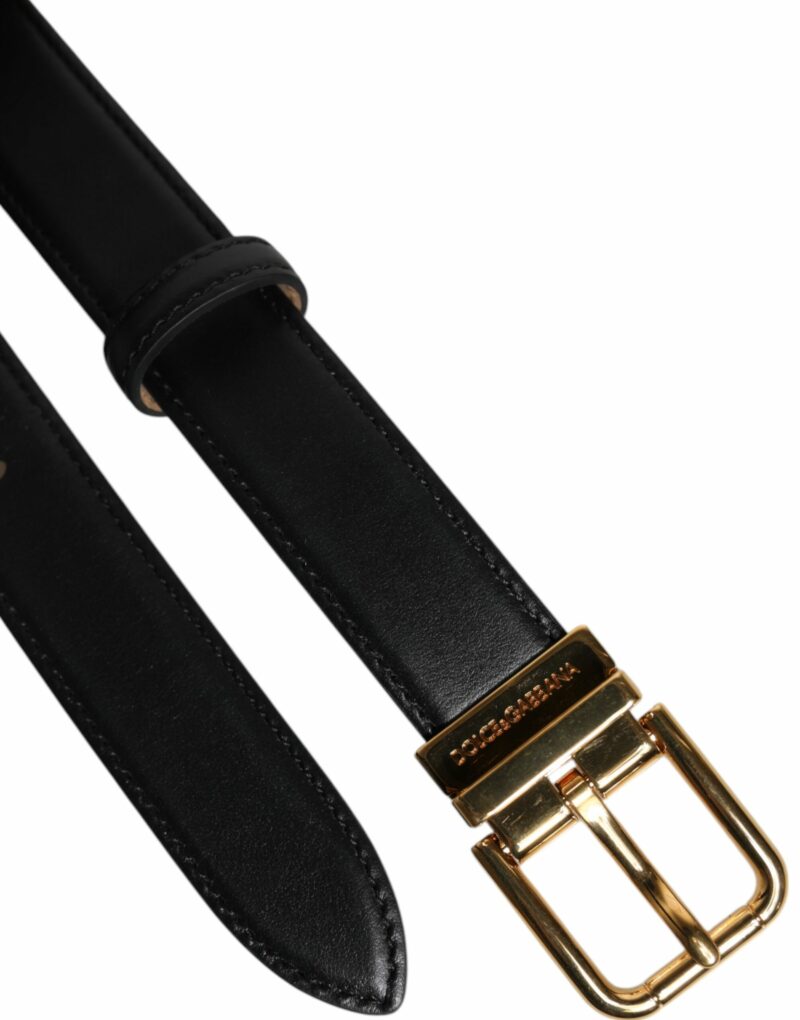 Dolce & Gabbana Black Leather Logo Metal Waist Buckle Belt - Image 6