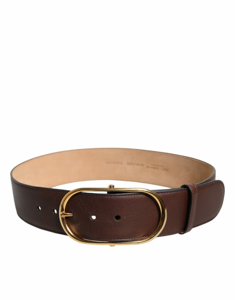 Dolce & Gabbana Brown Leather Waist Gold Metal Buckle Belt - Image 2