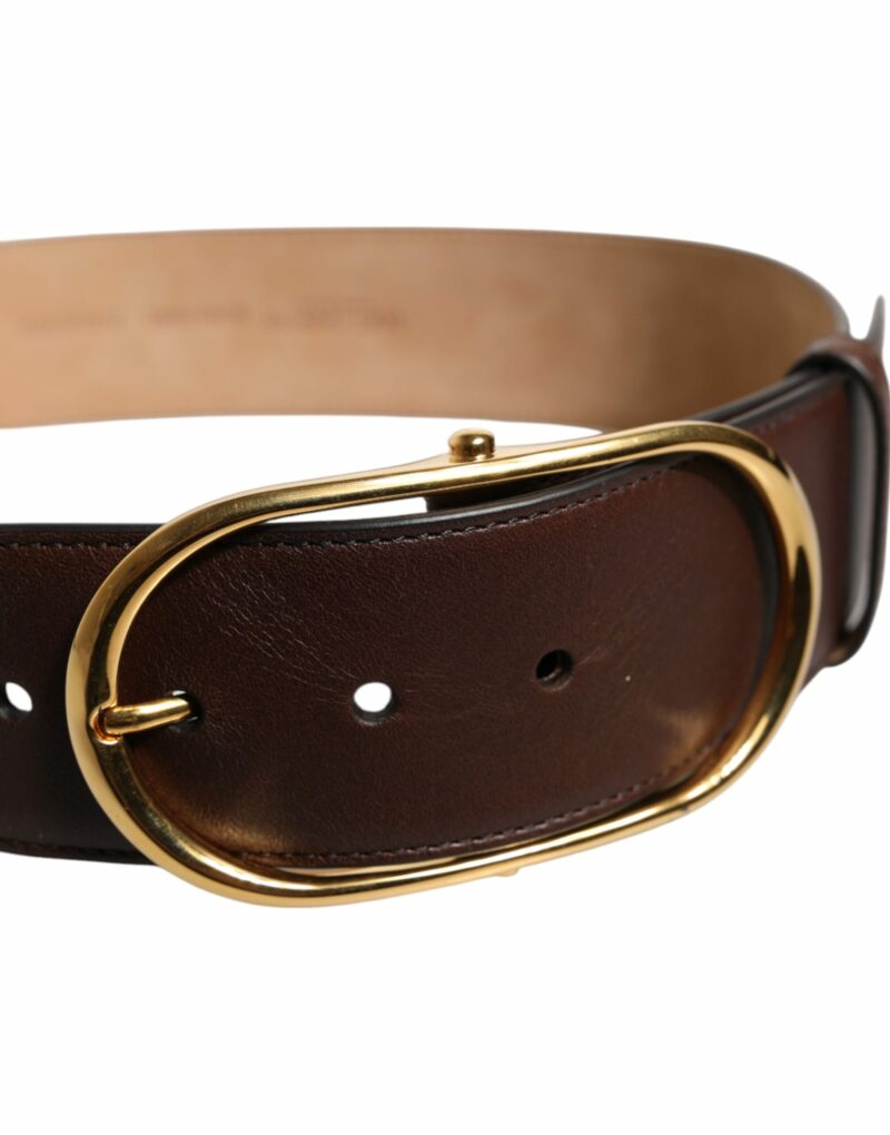 Dolce & Gabbana Brown Leather Waist Gold Metal Buckle Belt - Image 4