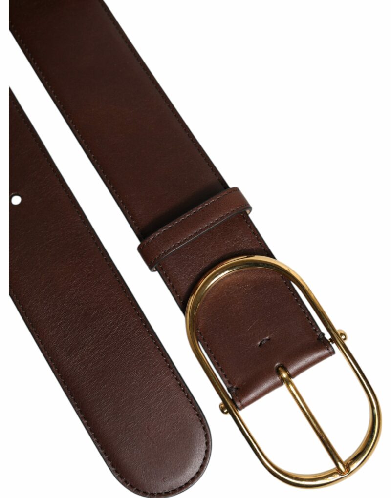 Dolce & Gabbana Brown Leather Waist Gold Metal Buckle Belt - Image 5