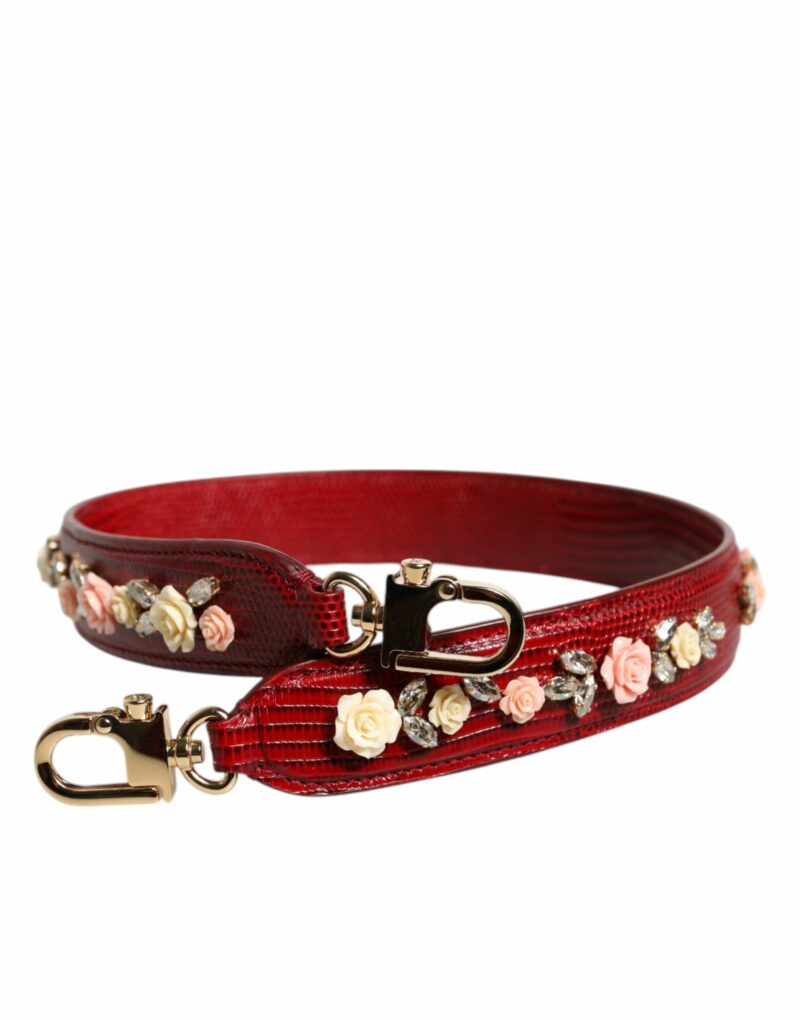 Dolce & Gabbana Red Leather Floral Embellish Bag Shoulder Strap - Image 2