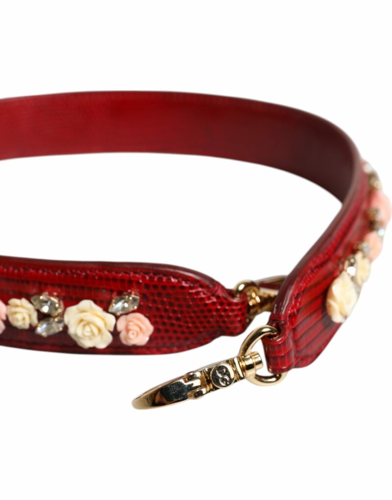 Dolce & Gabbana Red Leather Floral Embellish Bag Shoulder Strap - Image 6