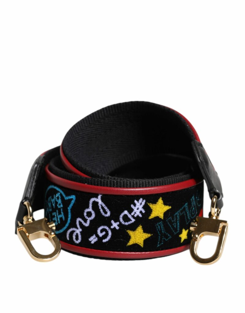Dolce & Gabbana Black Cotton Printed Bag Shoulder Strap - Image 2