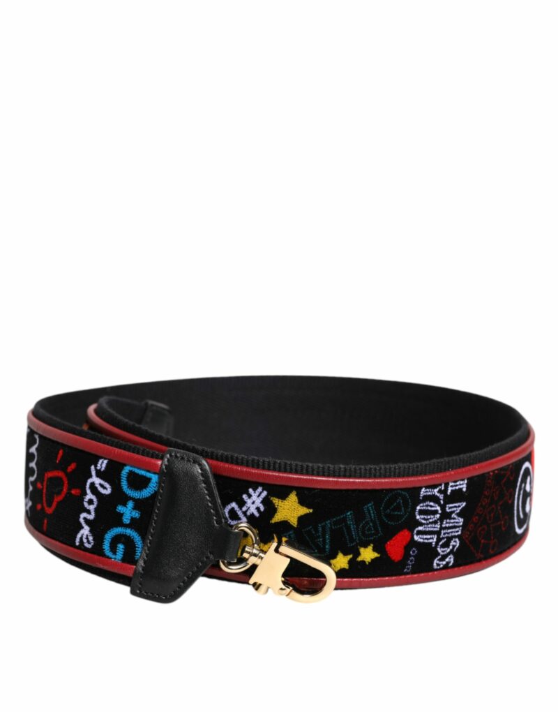 Dolce & Gabbana Black Cotton Printed Bag Shoulder Strap - Image 3
