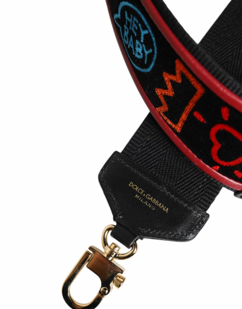 Dolce & Gabbana Black Cotton Printed Bag Shoulder Strap - Image 4