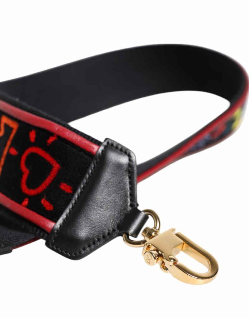 Dolce & Gabbana Black Cotton Printed Bag Shoulder Strap - Image 5
