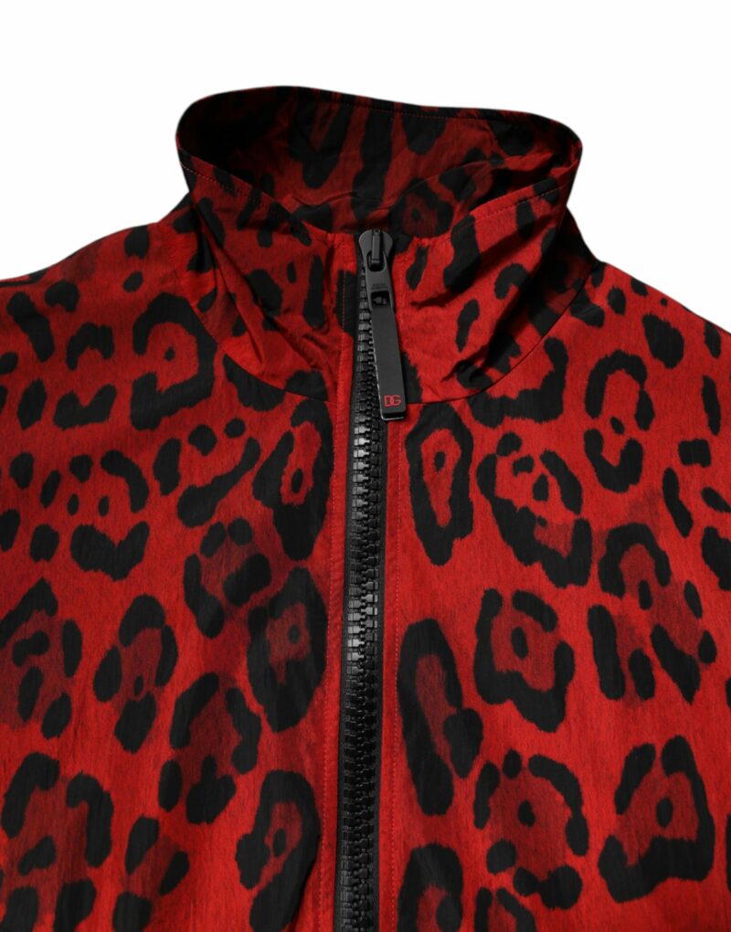 Dolce & Gabbana Red Leopard Nylon Bomber Full Zip Jacket - Image 4