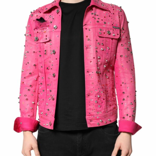 Dolce & Gabbana Pink Crystal Embellished Cotton Denim Jacket