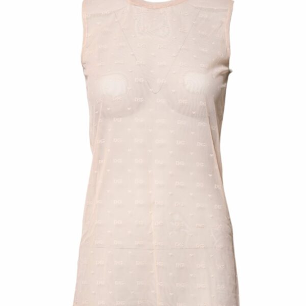 Dolce & Gabbana Beige Nylon Logo Monogram Sleeveless Tank Top