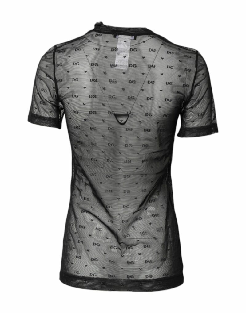 Dolce & Gabbana Black Nylon Sheer Logo Monogram Crew Neck Top - Image 4