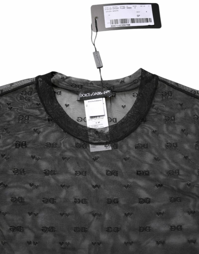 Dolce & Gabbana Black Nylon Sheer Logo Monogram Crew Neck Top - Image 5
