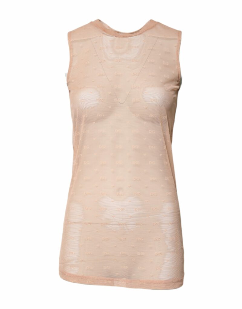 Dolce & Gabbana Beige Nylon Logo Monogram Sleeveless Tank Top - Image 2
