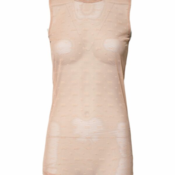 Dolce & Gabbana Beige Nylon Logo Monogram Sleeveless Tank Top