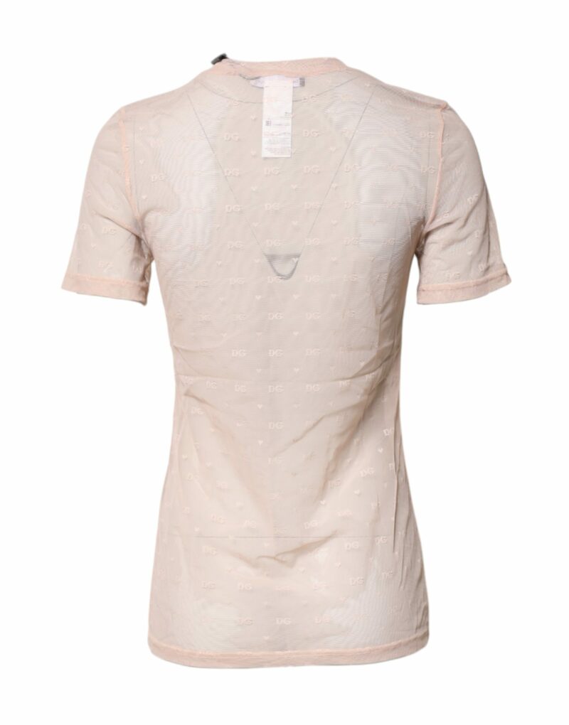 Dolce & Gabbana Beige Nylon Sheer Logo Monogram Crew Neck Top - Image 4