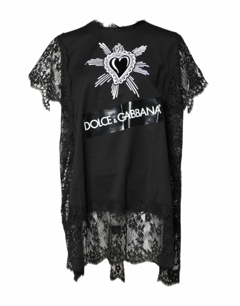 Dolce & Gabbana Black Lace Sheer Sacred Heart Crew Neck Top - Image 2