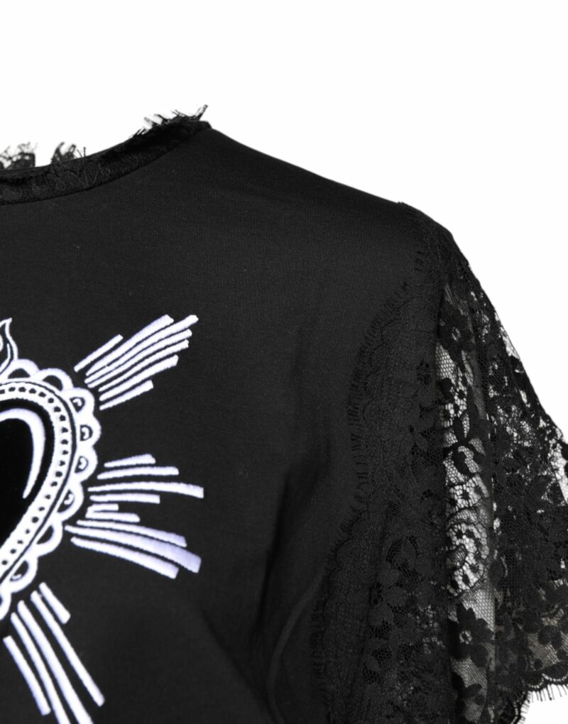 Dolce & Gabbana Black Lace Sheer Sacred Heart Crew Neck Top - Image 3