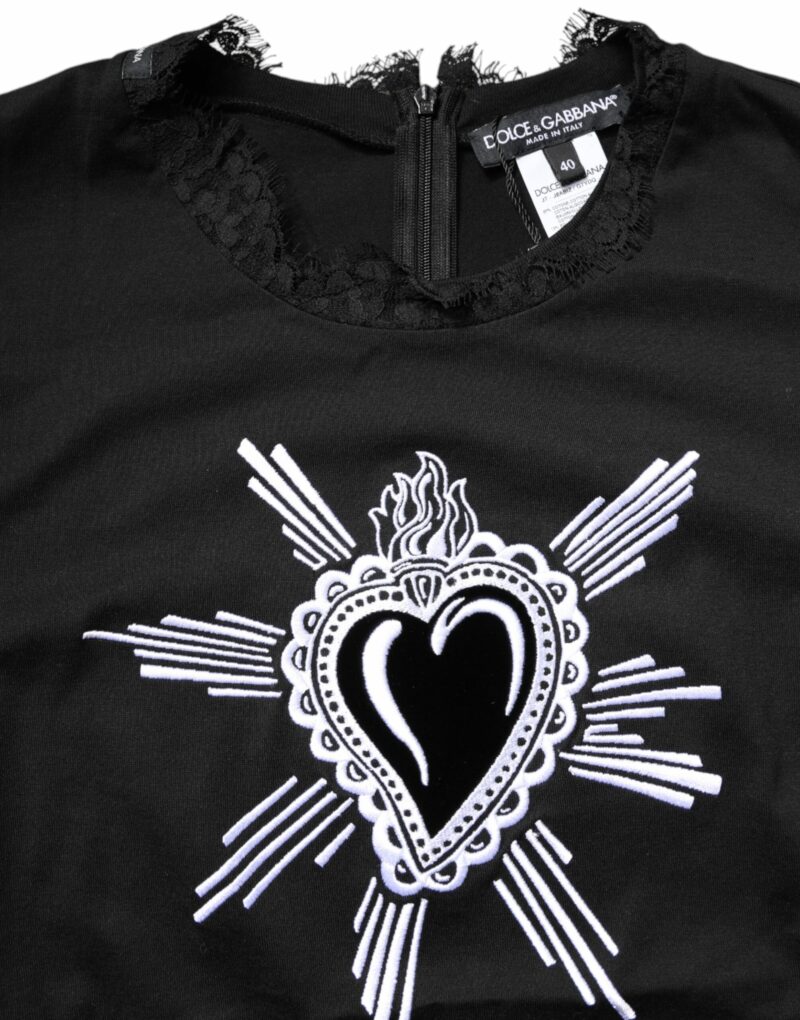 Dolce & Gabbana Black Lace Sheer Sacred Heart Crew Neck Top - Image 5