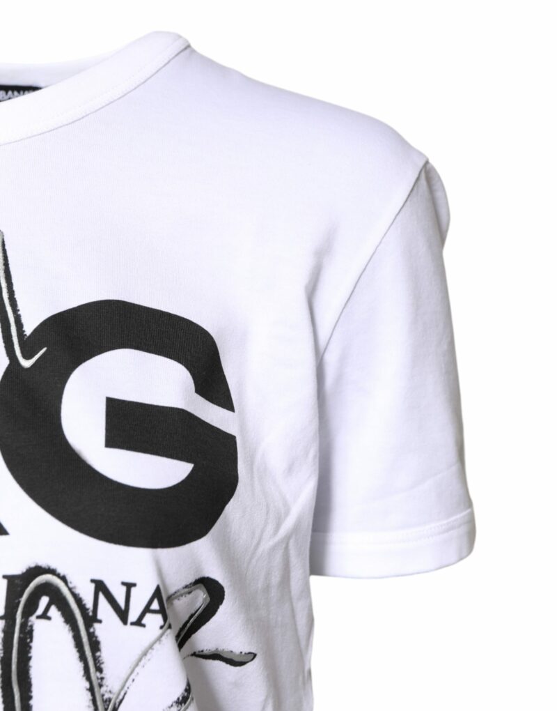 Dolce & Gabbana White Printed Round Neck Cotton Top T-shirt - Image 3