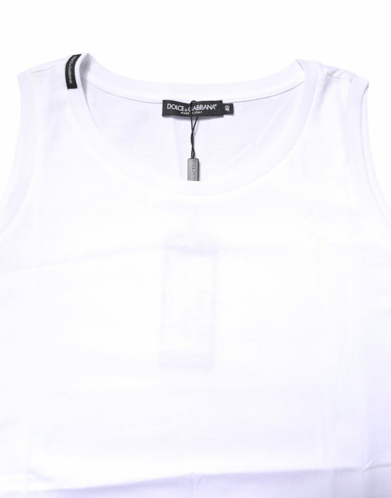 Dolce & Gabbana White Cotton Sleeveless Crew Neck T-shirt - Image 5