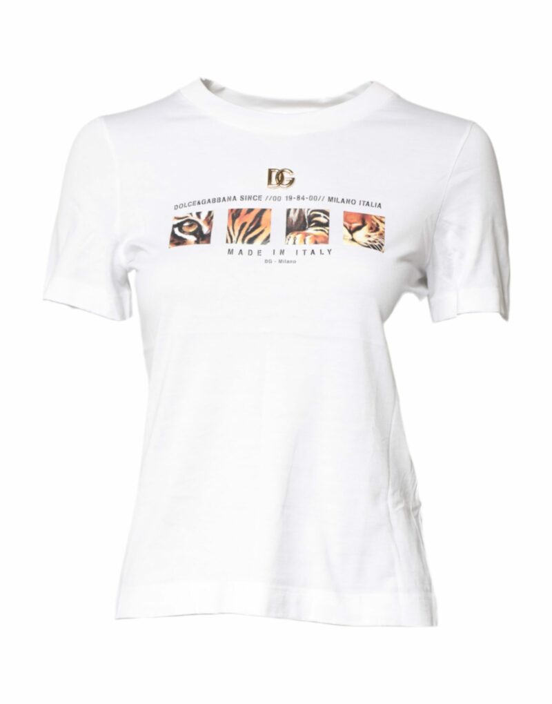 Dolce & Gabbana White Cotton Graphic Print Crew Neck T-shirt - Image 2