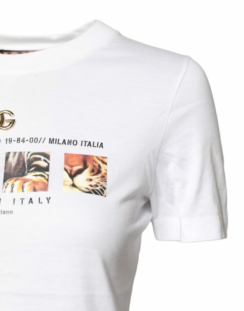 Dolce & Gabbana White Cotton Graphic Print Crew Neck T-shirt - Image 3