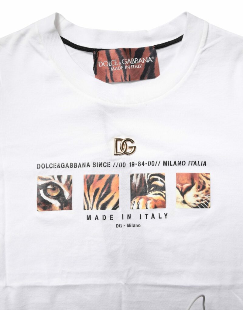 Dolce & Gabbana White Cotton Graphic Print Crew Neck T-shirt - Image 5