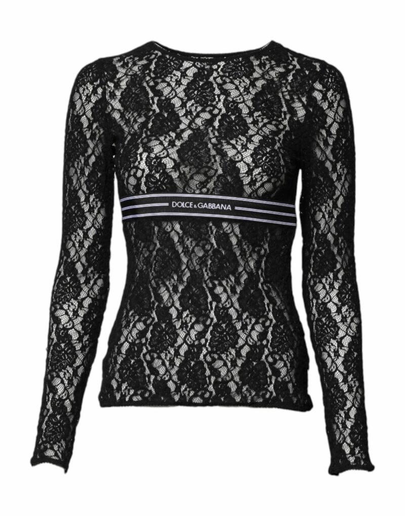 Dolce & Gabbana Black Floral Lace Long Sleeves Pullover Top - Image 2