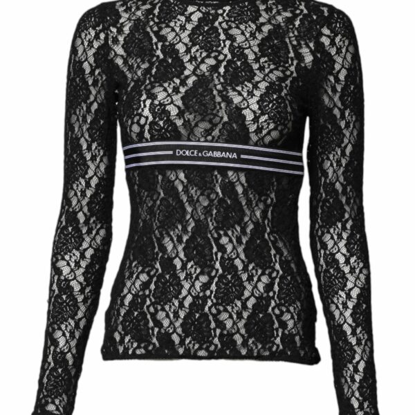 Dolce & Gabbana Black Floral Lace Long Sleeves Pullover Top