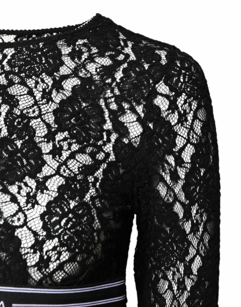Dolce & Gabbana Black Floral Lace Long Sleeves Pullover Top - Image 3