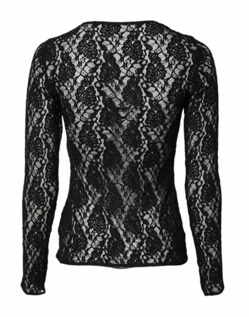 Dolce & Gabbana Black Floral Lace Long Sleeves Pullover Top - Image 4