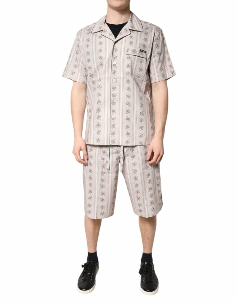 Dolce & Gabbana Beige Floral Print Cotton Men Pajama Set Sleepwear - Image 2