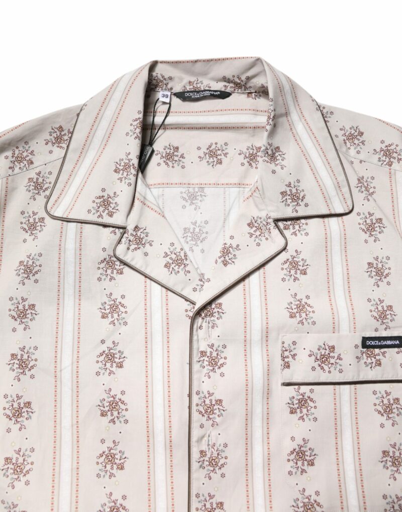 Dolce & Gabbana Beige Floral Print Cotton Men Pajama Set Sleepwear - Image 5