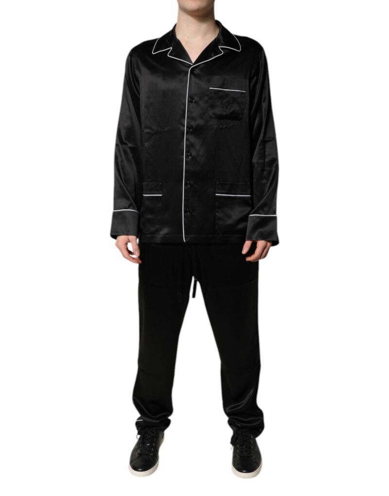 Dolce & Gabbana Black Silk Shirt Pants Pajama Set Sleepwear