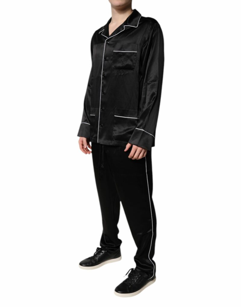 Dolce & Gabbana Black Silk Shirt Pants Pajama Set Sleepwear - Image 3