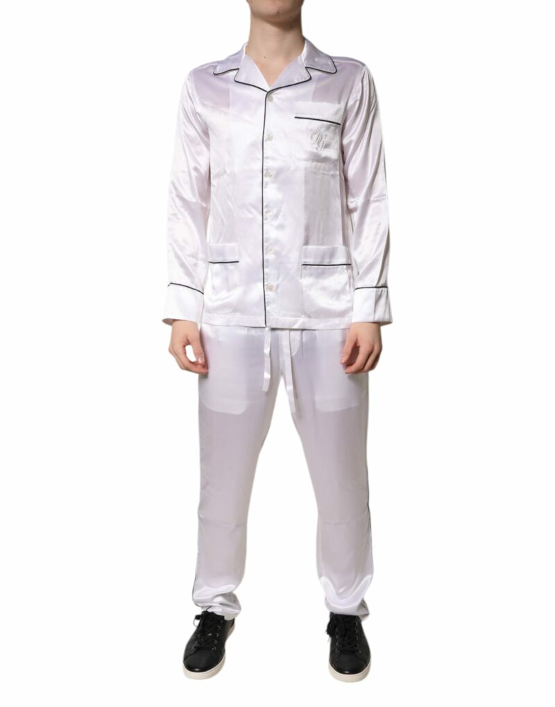 Dolce & Gabbana White Satin Silk Men Pajama Set Sleepwear - Image 2