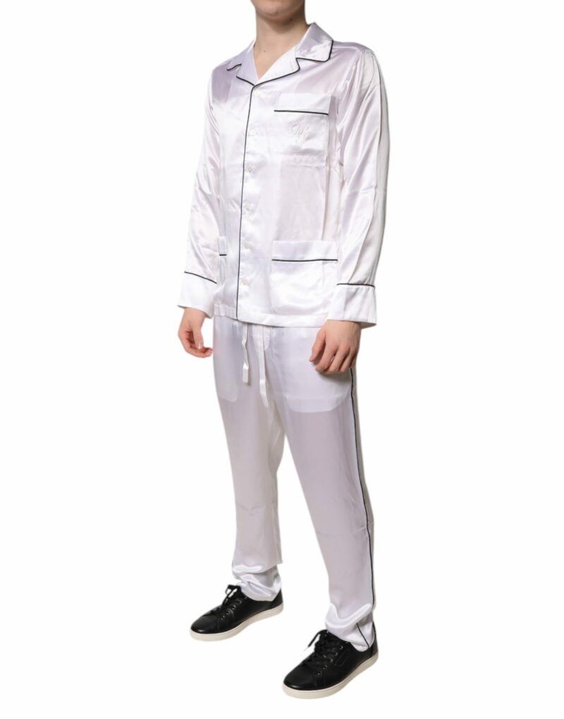 Dolce & Gabbana White Satin Silk Men Pajama Set Sleepwear - Image 3