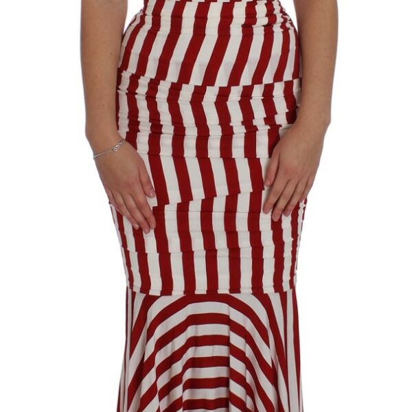 Dolce & Gabbana Elegant Red and White Striped Silk Bodycon Dress