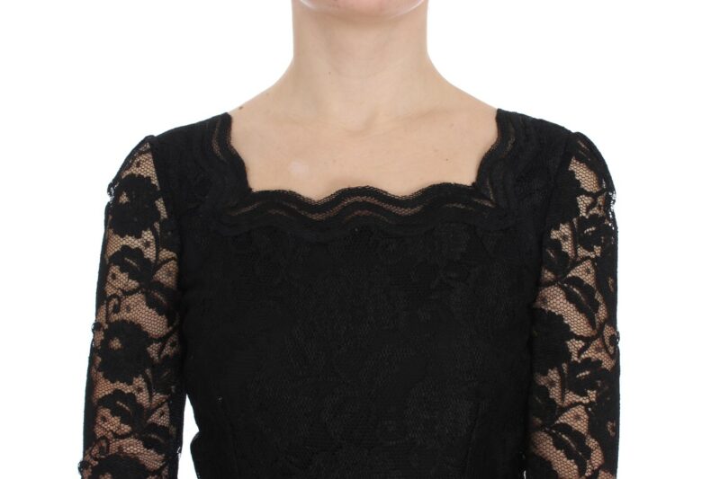 Dolce & Gabbana Elegant Black Floral Lace Maxi Dress - Image 5