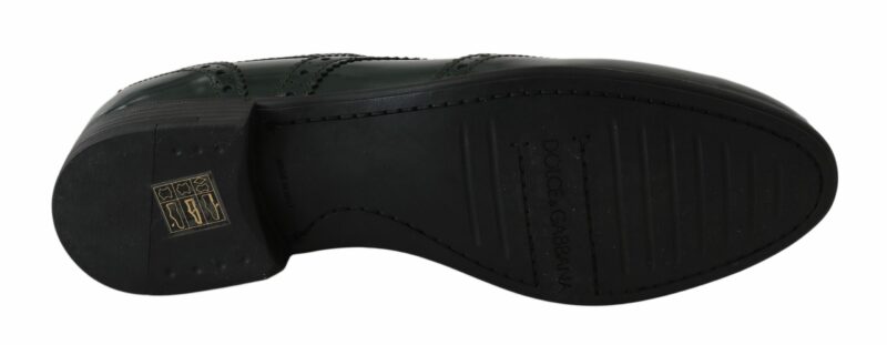 Dolce & Gabbana Elegant Green Brogues Oxford Wingtip Flats - Image 3