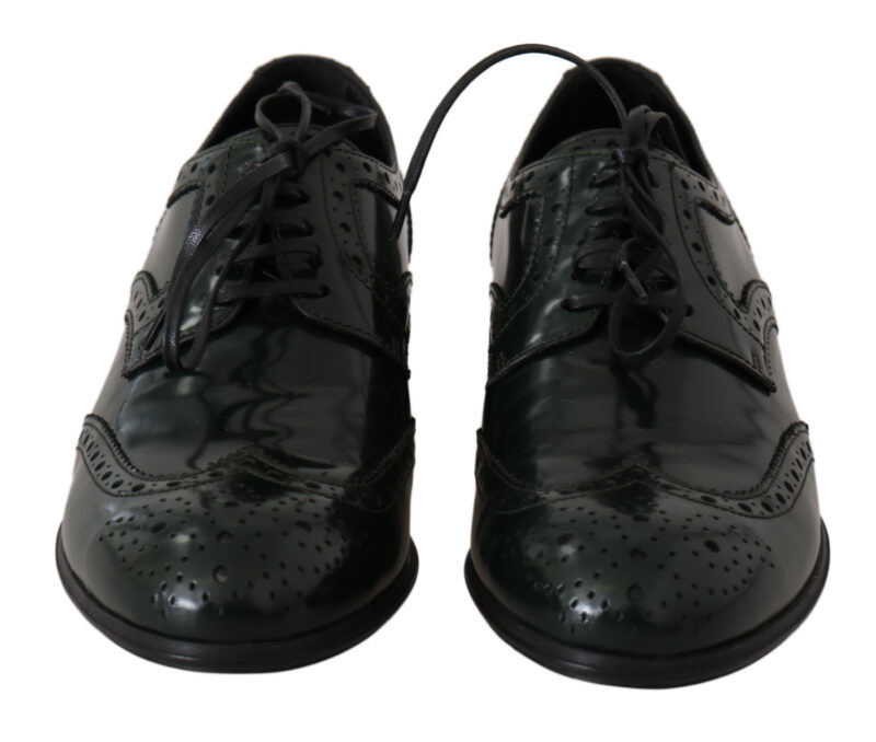 Dolce & Gabbana Elegant Green Brogues Oxford Wingtip Flats - Image 7