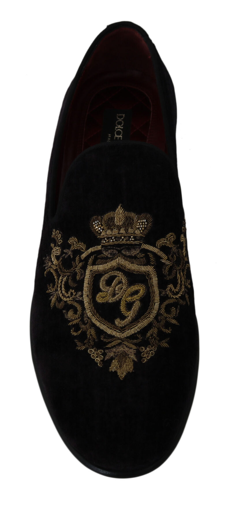 Dolce & Gabbana Elegant Black Loafers with Gold Crown Embroidery - Image 3