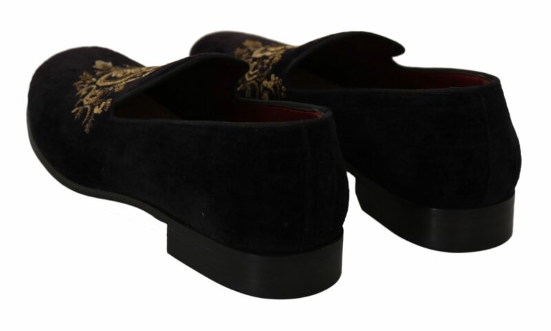 Dolce & Gabbana Elegant Black Loafers with Gold Crown Embroidery - Image 6