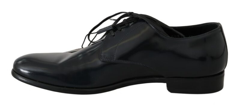 Dolce & Gabbana Elegant Dark Blue Leather Derby Shoes - Image 6