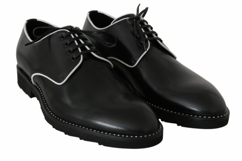 Dolce & Gabbana Elegant Black Leather Derby Dress Shoes - Image 4