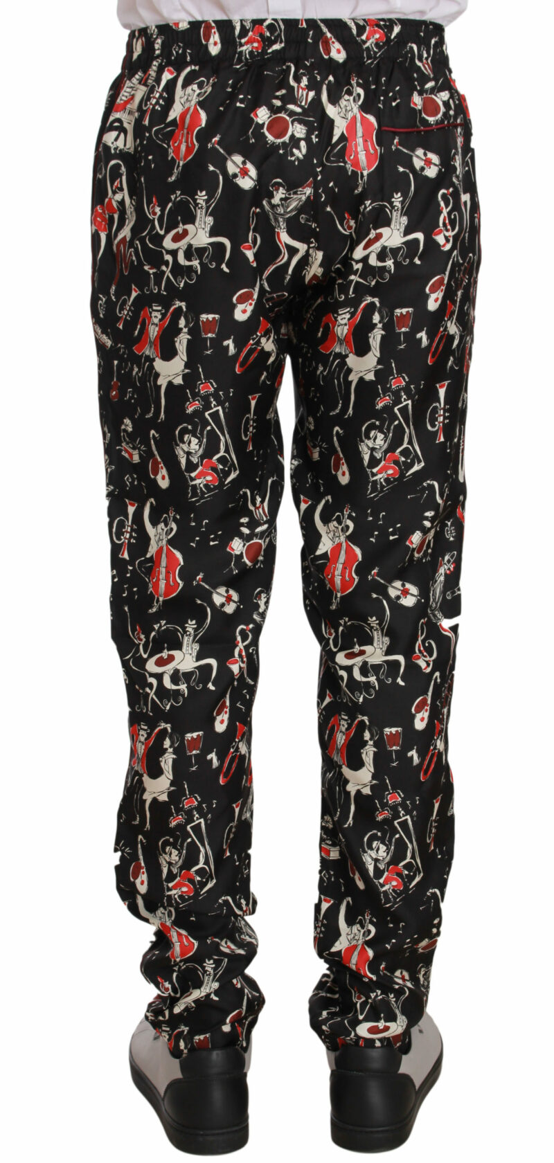 Dolce & Gabbana Elegant Black Silk Lounge Pants with Red Print - Image 2