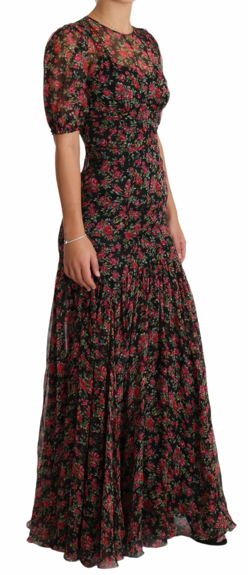 Dolce & Gabbana Elegant Black Silk Floral A-Line Gown - Image 4