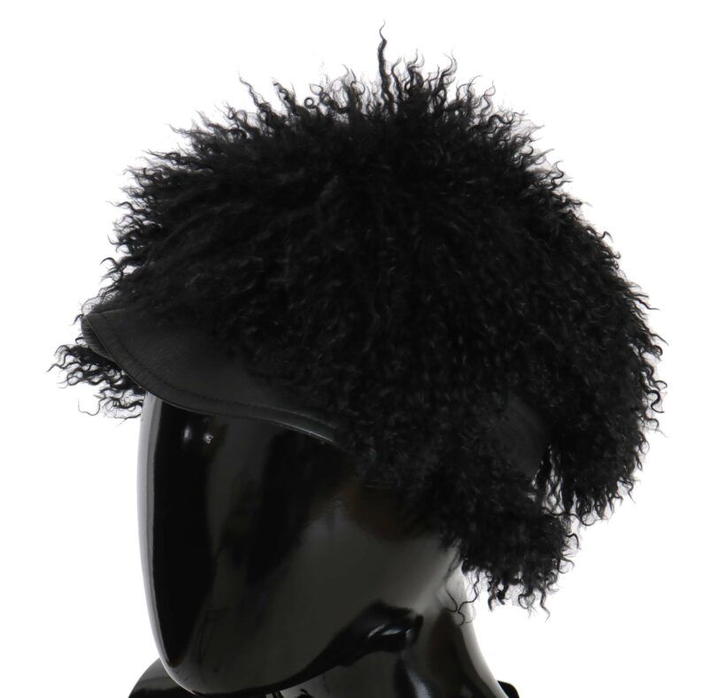 Dolce & Gabbana Chic Black Gatsby Cap in Tibet Lamb Fur - Image 2